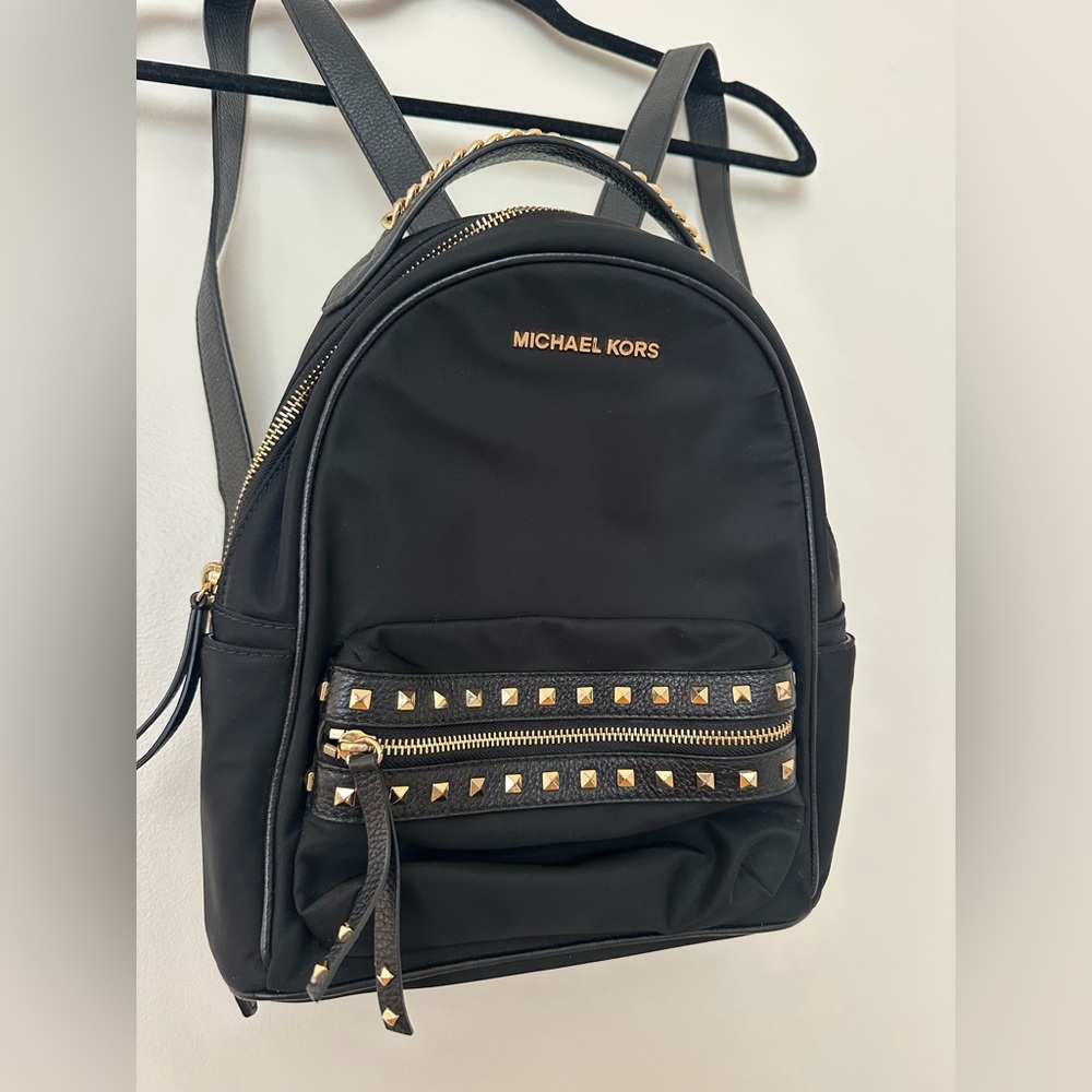 Michael Kors Kenly Black and Gold Studded Nylon Backpack (NWOT)